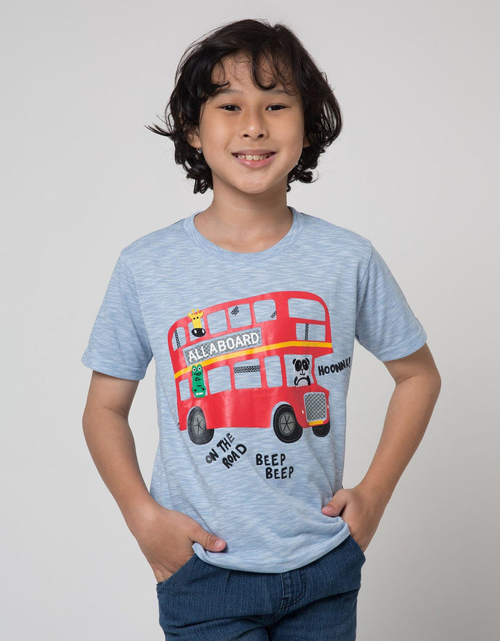 Little M Kaos Lengan Pendek Slub All Aboard Bordir
