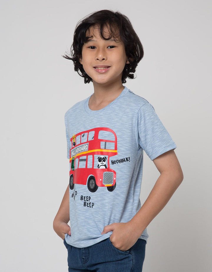 Little M Kaos Lengan Pendek Slub All Aboard Bordir