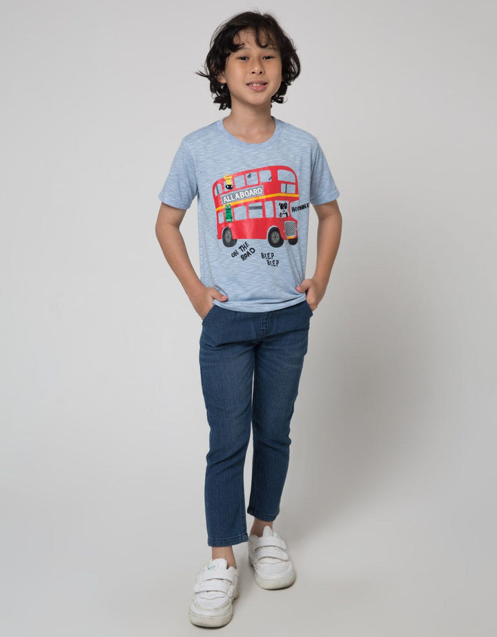 Little M Kaos Lengan Pendek Slub All Aboard Bordir