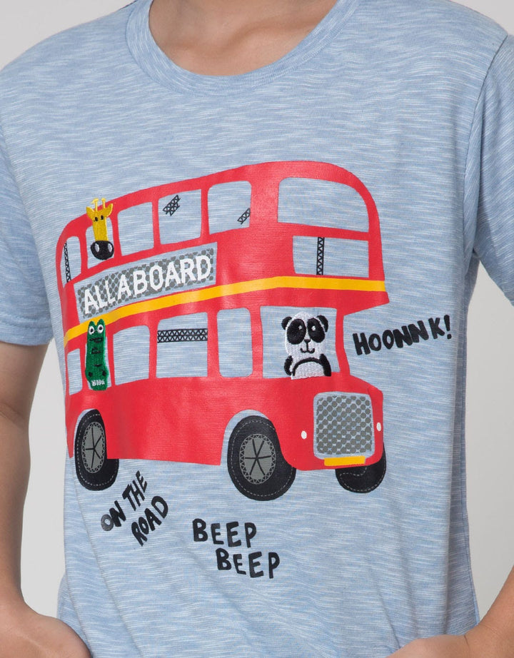 Little M Kaos Lengan Pendek Slub All Aboard Bordir