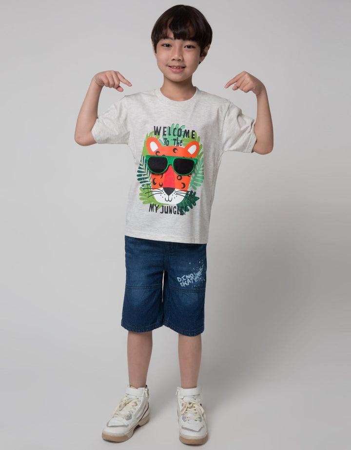 Little M Short Sleeve T-Shirt Print Aplikasi Kacamata Flip