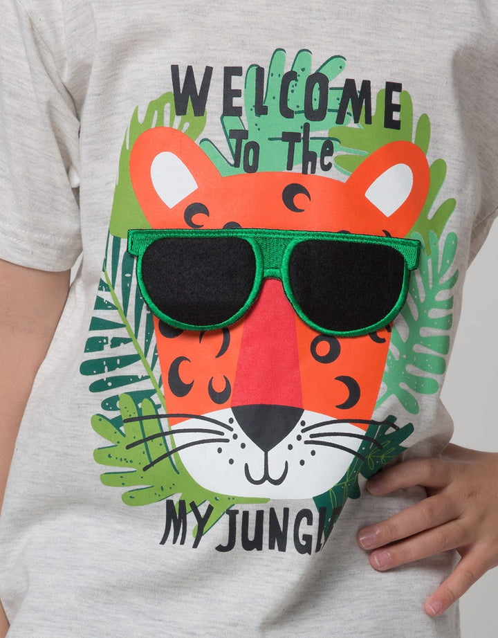 Little M Short Sleeve T-Shirt Print Aplikasi Kacamata Flip