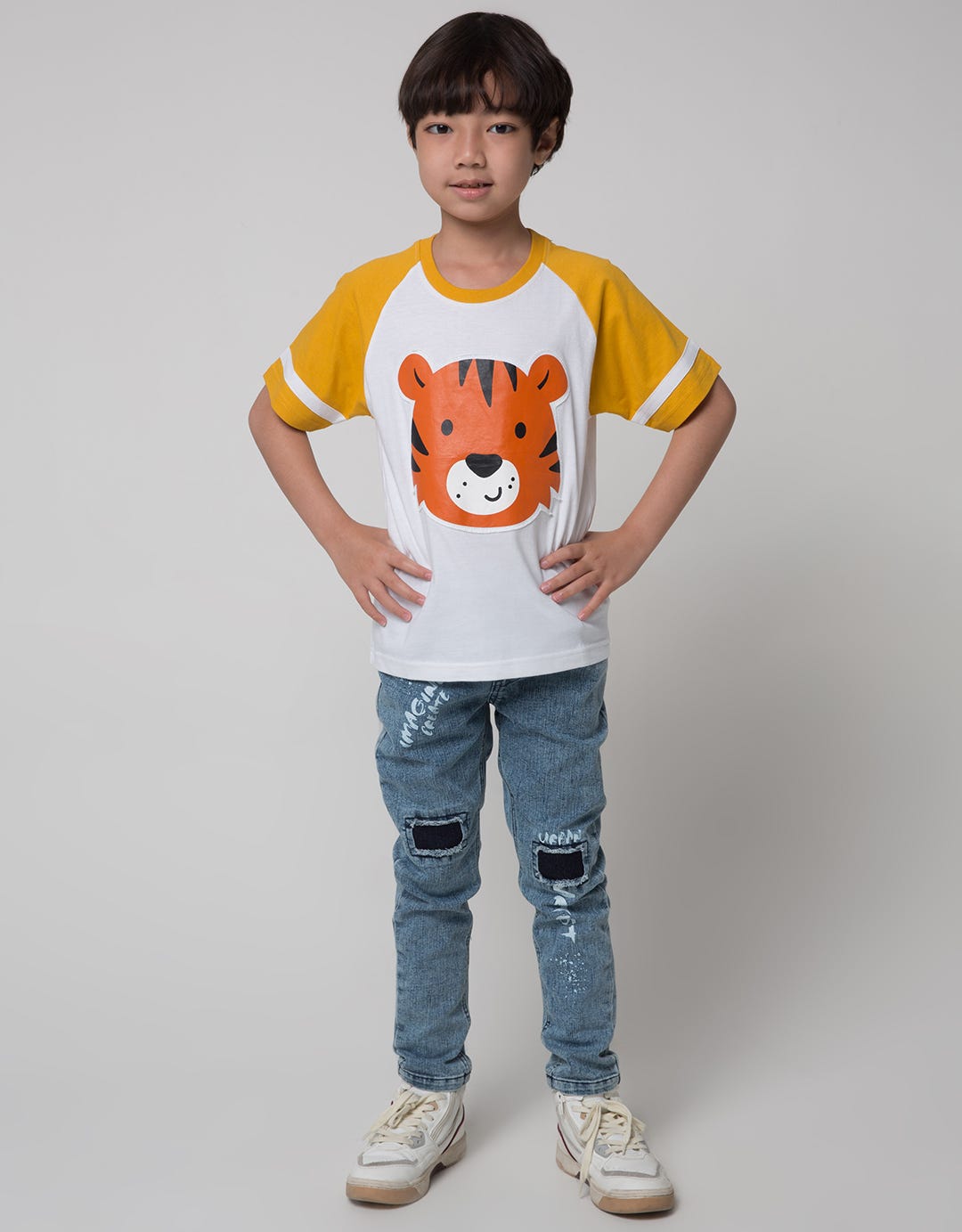 Little M 3/4 Raglan Tiger Aplikasi Kain