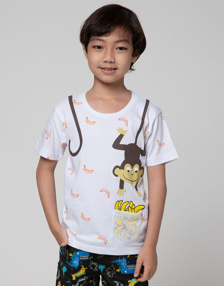 Little M Short Sleeve Monkey Mesh Print T-Shirt