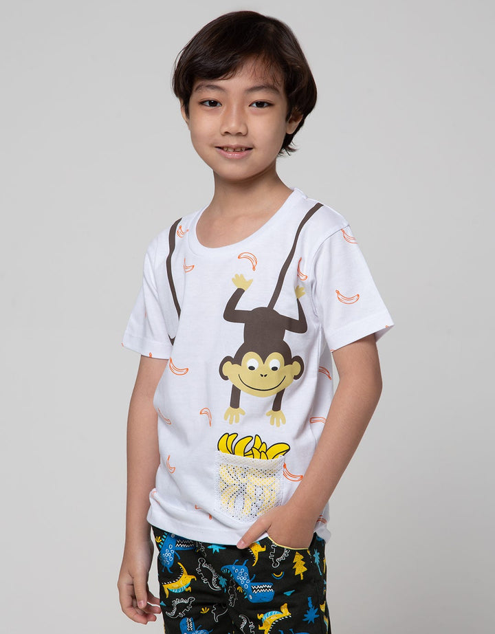 Little M Short Sleeve Monkey Mesh Print T-Shirt