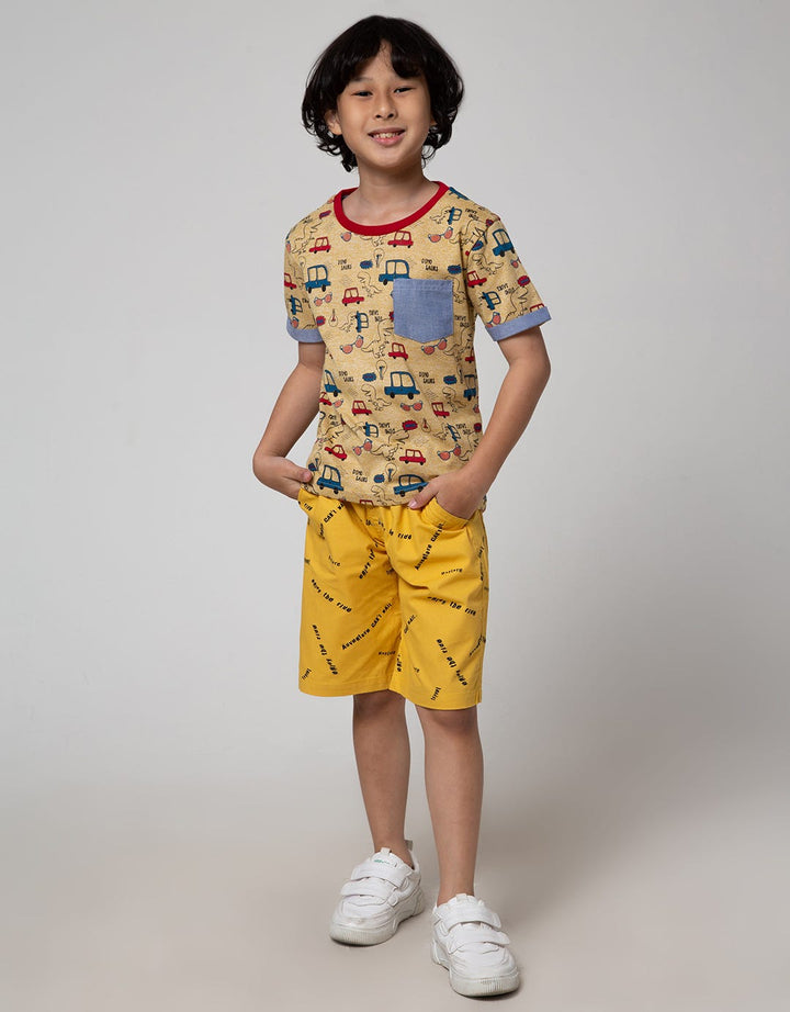 Little M Short Sleeve T-Shirt Print Dino Kantong Kombinasi