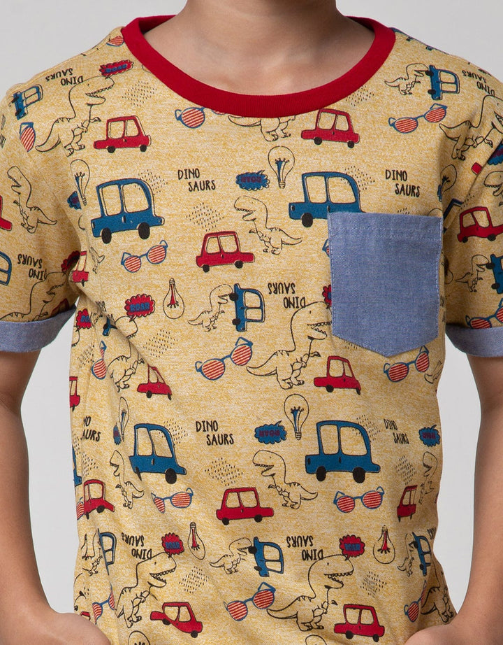Little M Short Sleeve T-Shirt Print Dino Kantong Kombinasi