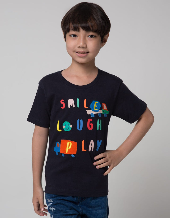 Little M Short Sleeve T-Shirt Print Smile Laugh Play Embroidery