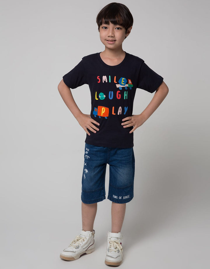 Little M Short Sleeve T-Shirt Print Smile Laugh Play Embroidery