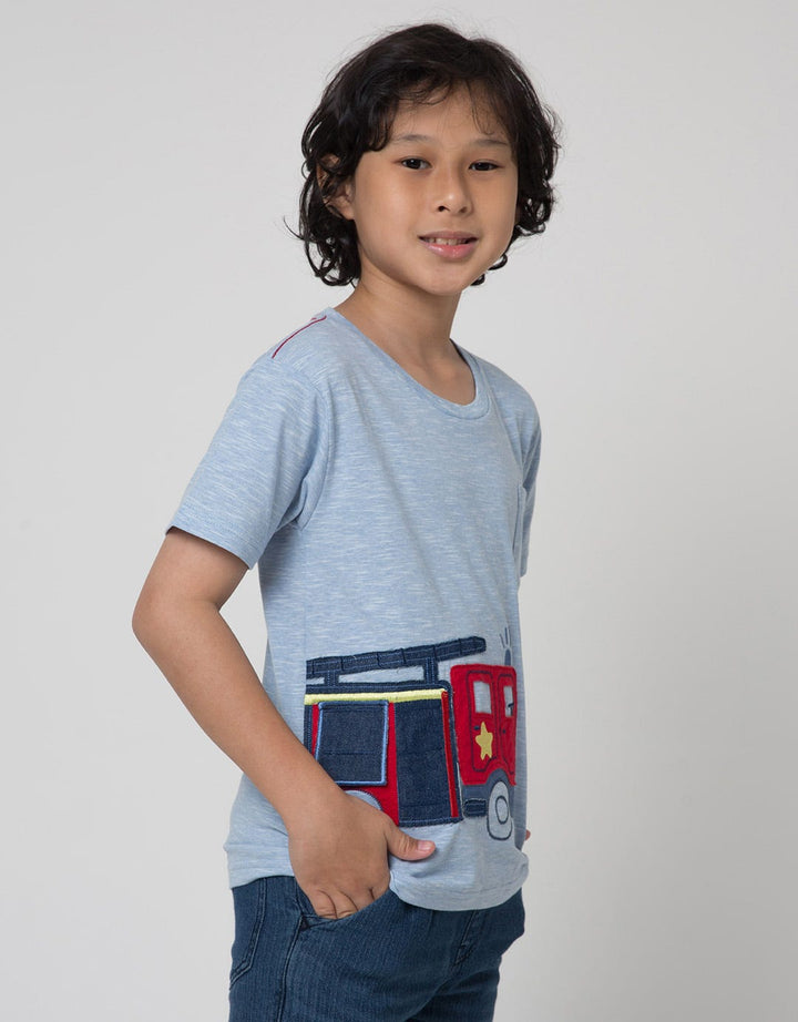 Little M Short Sleeve T-Shirt Firetruck Kantong Gantung
