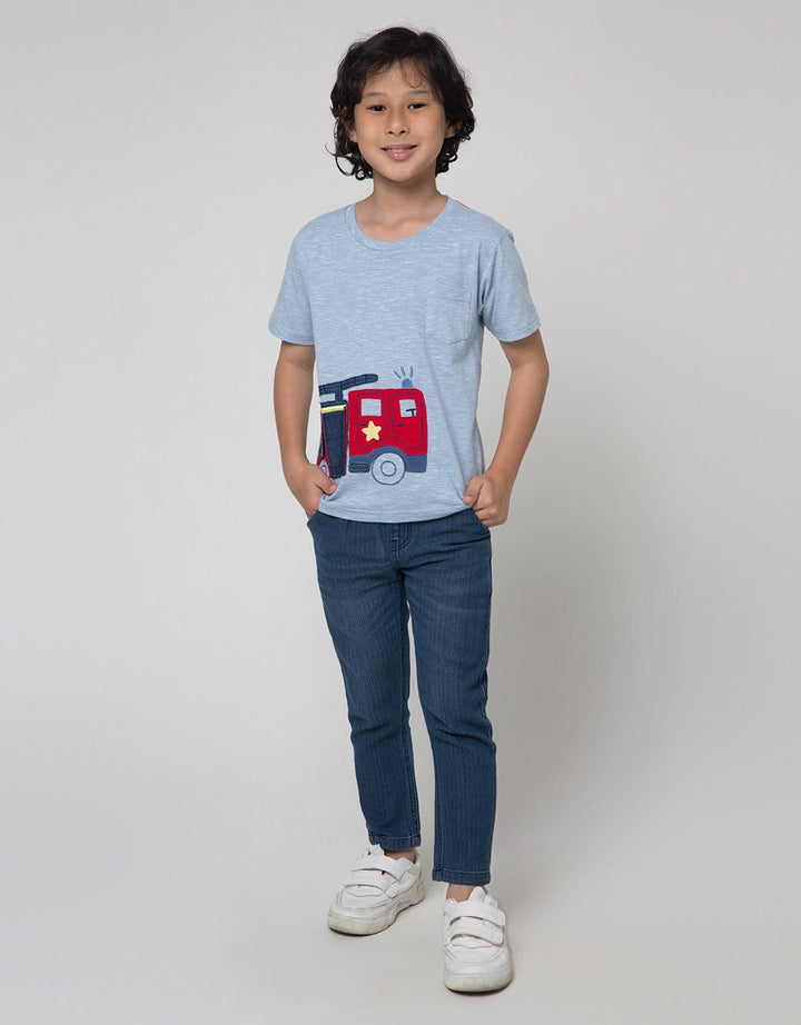 Little M Short Sleeve T-Shirt Firetruck Kantong Gantung