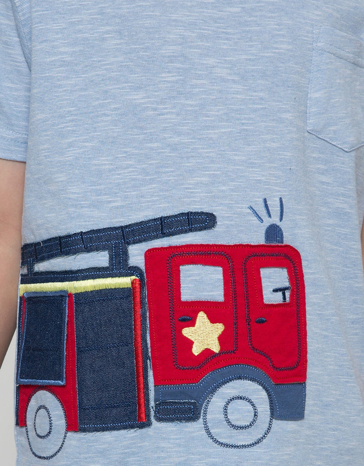 Little M Short Sleeve T-Shirt Firetruck Kantong Gantung