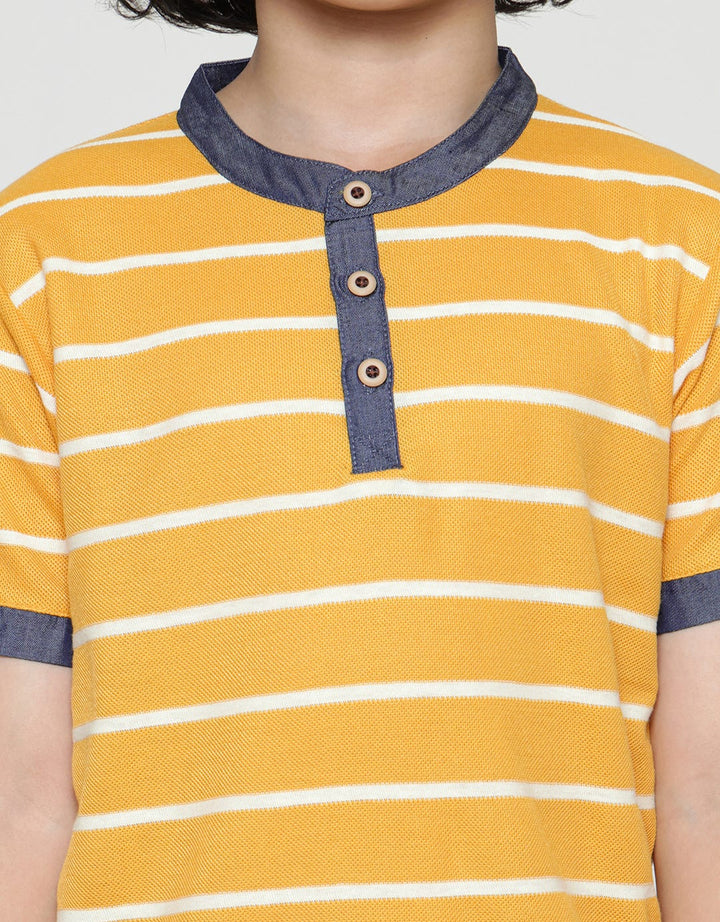 Little M Short Sleeve T-Shirt Print Henley Wafer