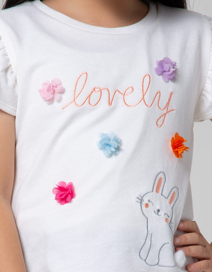 Little M Short Sleeve T-Shirt Lovely Aplikasi Bunny