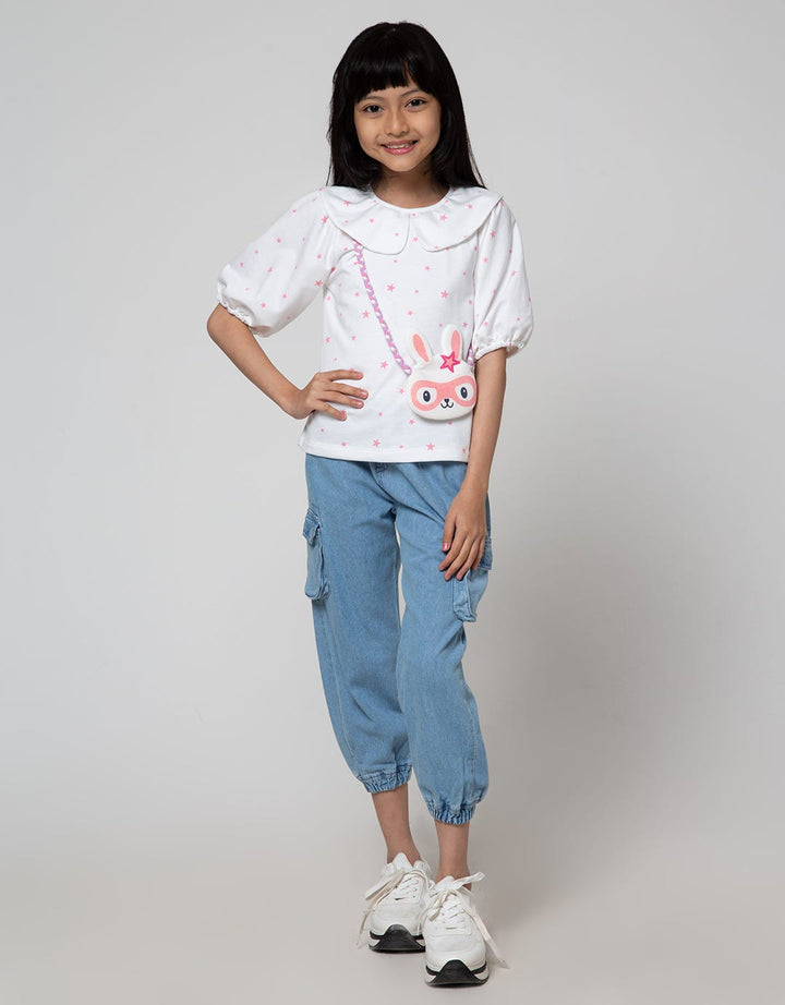 Little M Short Sleeve T-Shirt Full Print Star Super Bunny
