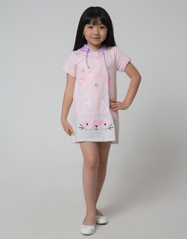 Little M Short Sleeve Midi Dress Hoodie Super Bunny Bordir