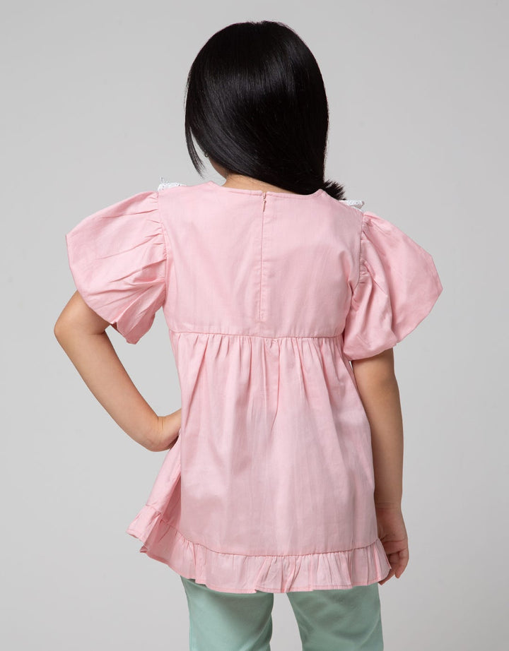 Little M Short Sleeve Blouse Ruffle Lace Lengan Puff