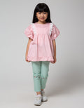 Little M Short Sleeve Blouse Ruffle Lace Lengan Puff