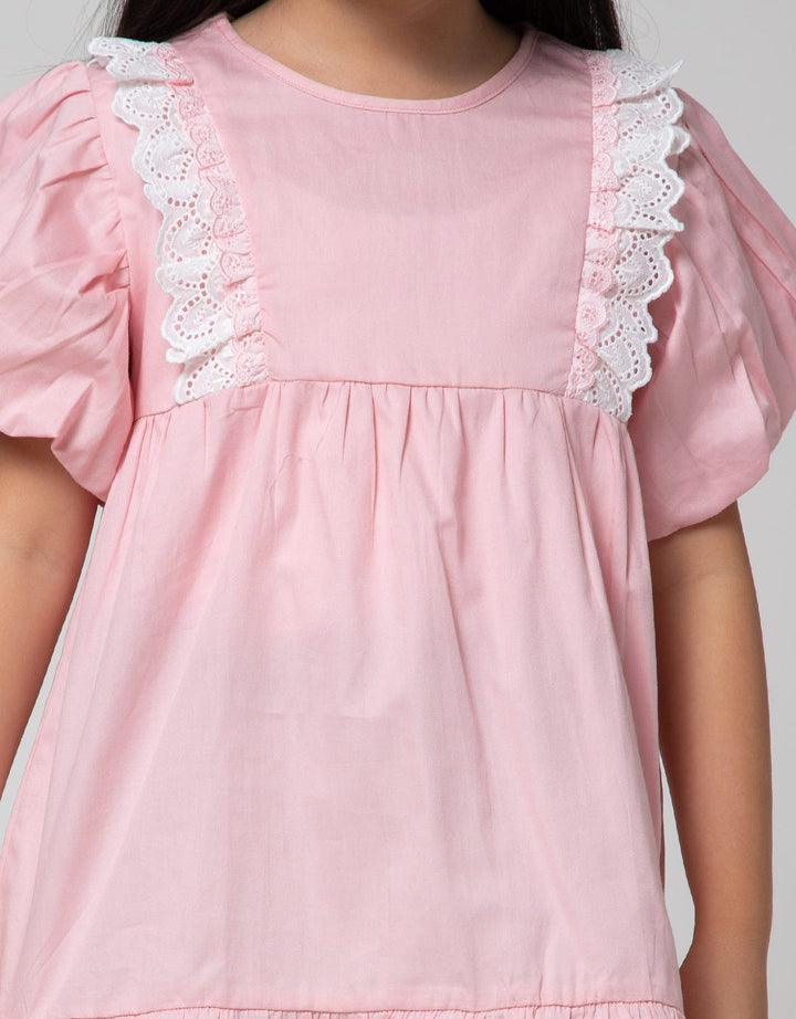 Little M Short Sleeve Blouse Ruffle Lace Lengan Puff