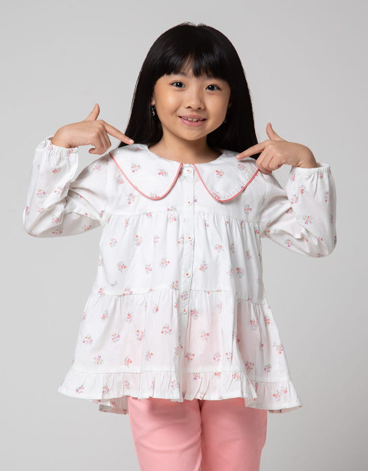Little M Long Sleeve Blouse Kerah Tumpuk Print Bunga