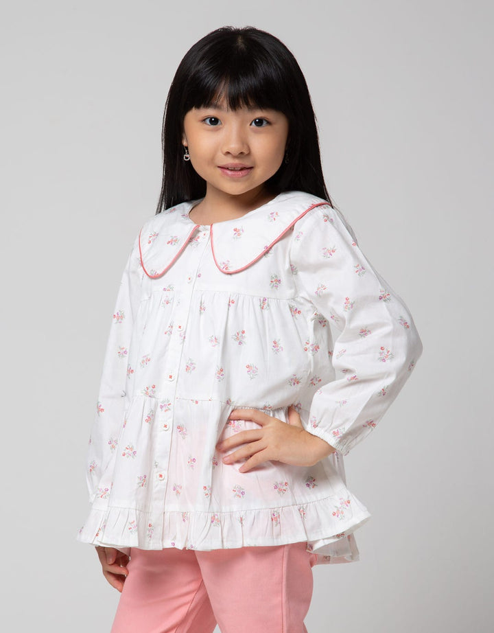 Little M Long Sleeve Blouse Kerah Tumpuk Print Bunga