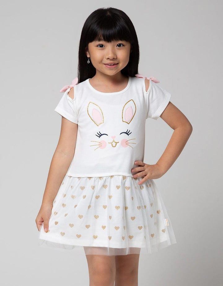 Little M Short Sleeve Midi Dress Bunny Polkadot Hati