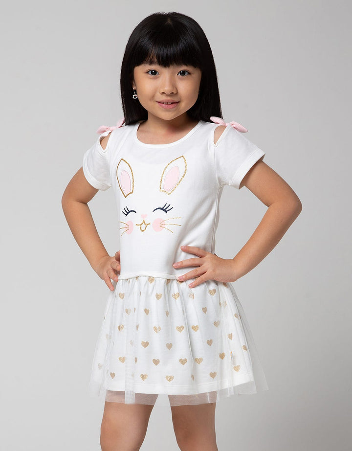 Little M Short Sleeve Midi Dress Bunny Polkadot Hati
