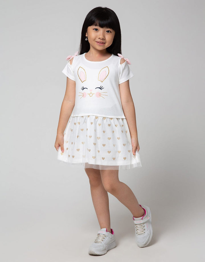 Little M Short Sleeve Midi Dress Bunny Polkadot Hati