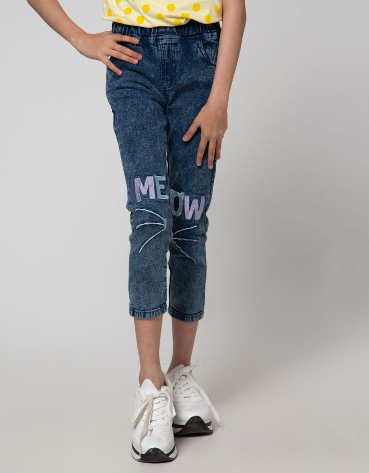 Little M Denim Long Pants Jegging Bordir Meow