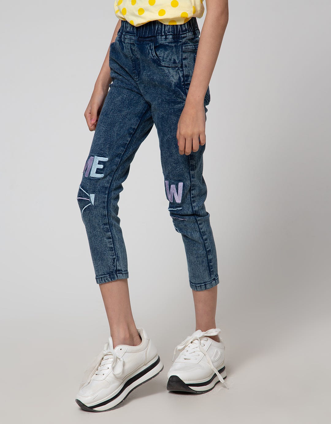 Little M Denim Long Pants Jegging Bordir Meow