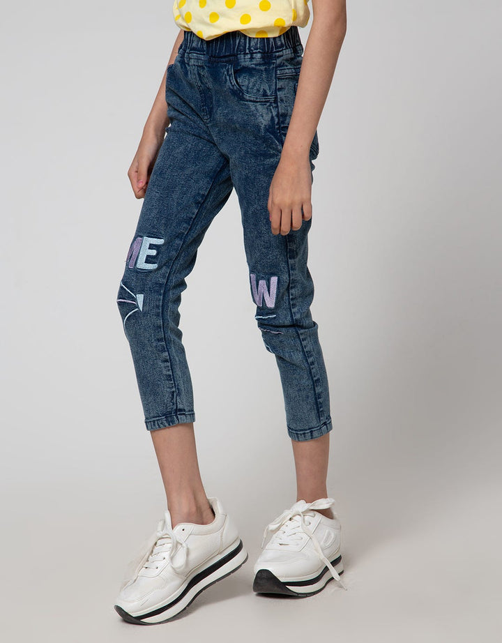 Little M Denim Long Pants Jegging Bordir Meow
