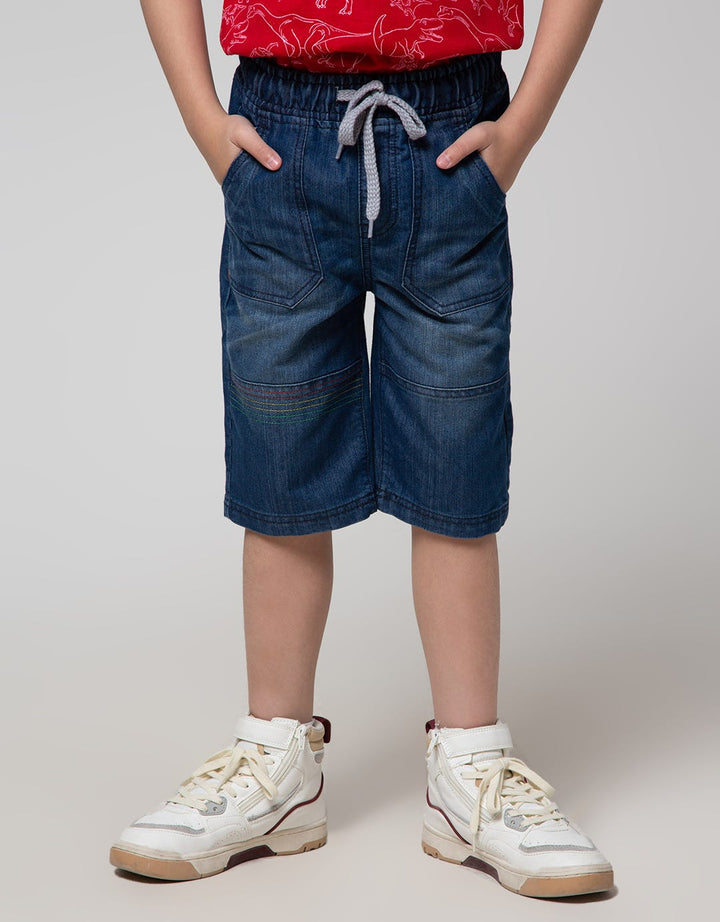 Little M Kontras Stitch Denim Pendek Anak Laki-laki