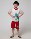 Little M Top-Bottom Set T-Shirt Tangan Print Handsome Dino