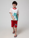 Little M Top-Bottom Set T-Shirt Tangan Print Handsome Dino