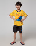 Little M Top-Bottom Set T-Shirt Tangan Print Handsome Dino