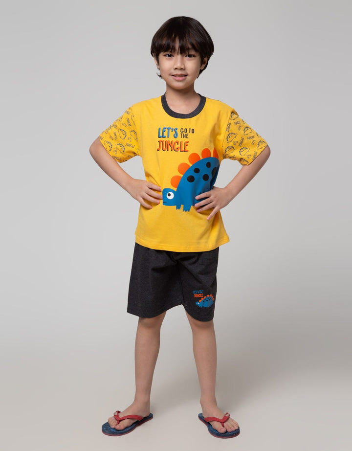 Little M Top-Bottom Set T-Shirt Tangan Print Handsome Dino