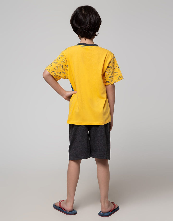 Little M Top-Bottom Set T-Shirt Tangan Print Handsome Dino