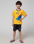 Little M Top-Bottom Set T-Shirt Tangan Print Handsome Dino