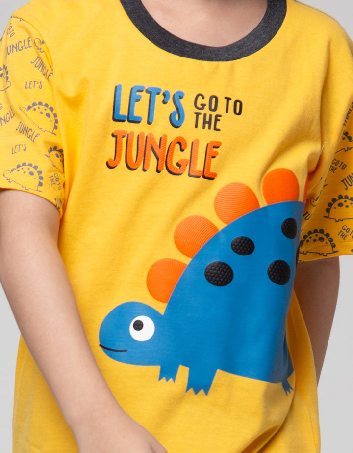 Little M Top-Bottom Set T-Shirt Tangan Print Handsome Dino