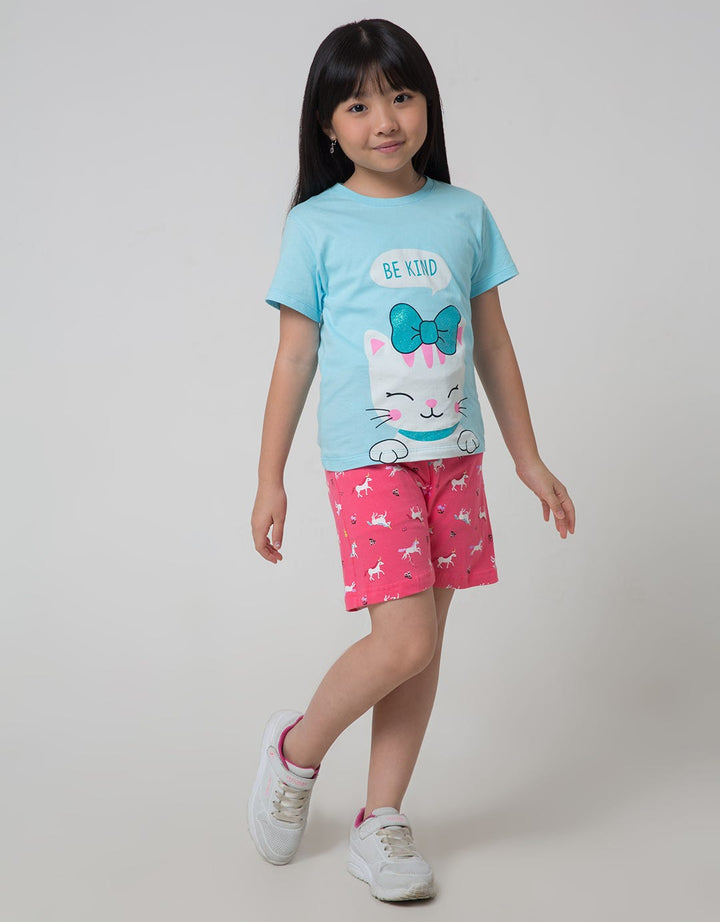 Little M Print Uni Celana Pendek Anak Perempuan