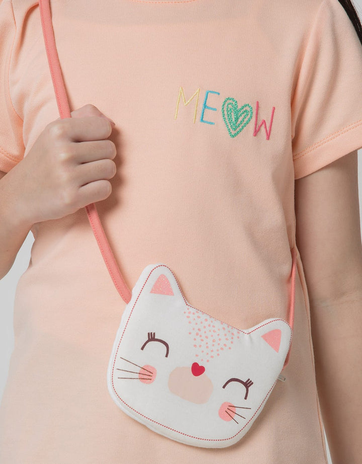 Little M Meow Print Kaos Anak Perempuan