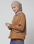 Annisa Long Sleeve Blouse Plain With Smok On Waist And Sleeve Hem
