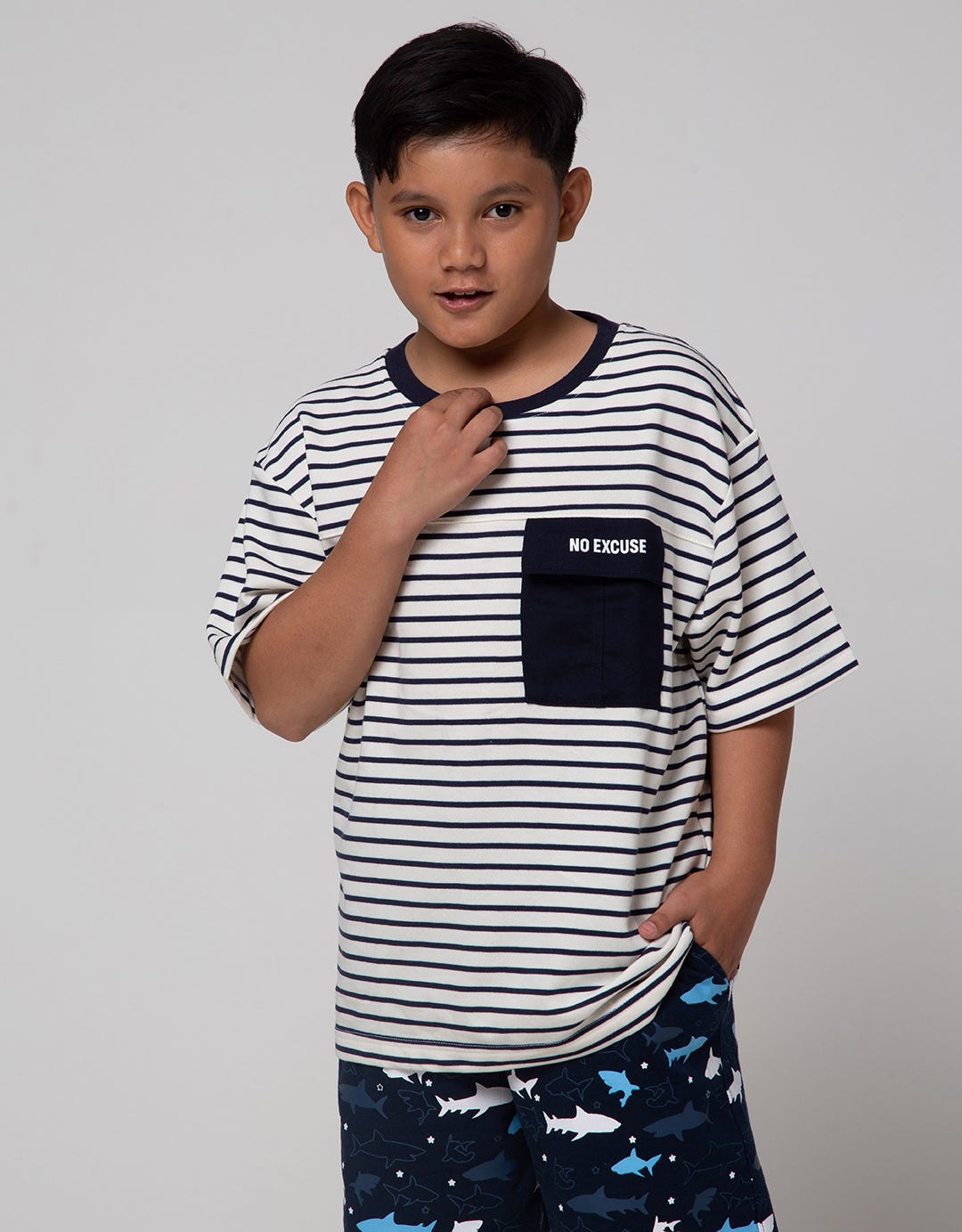Nevada Short Sleeve T-Shirt Yarn Dyed Stripe Pocket Oversized