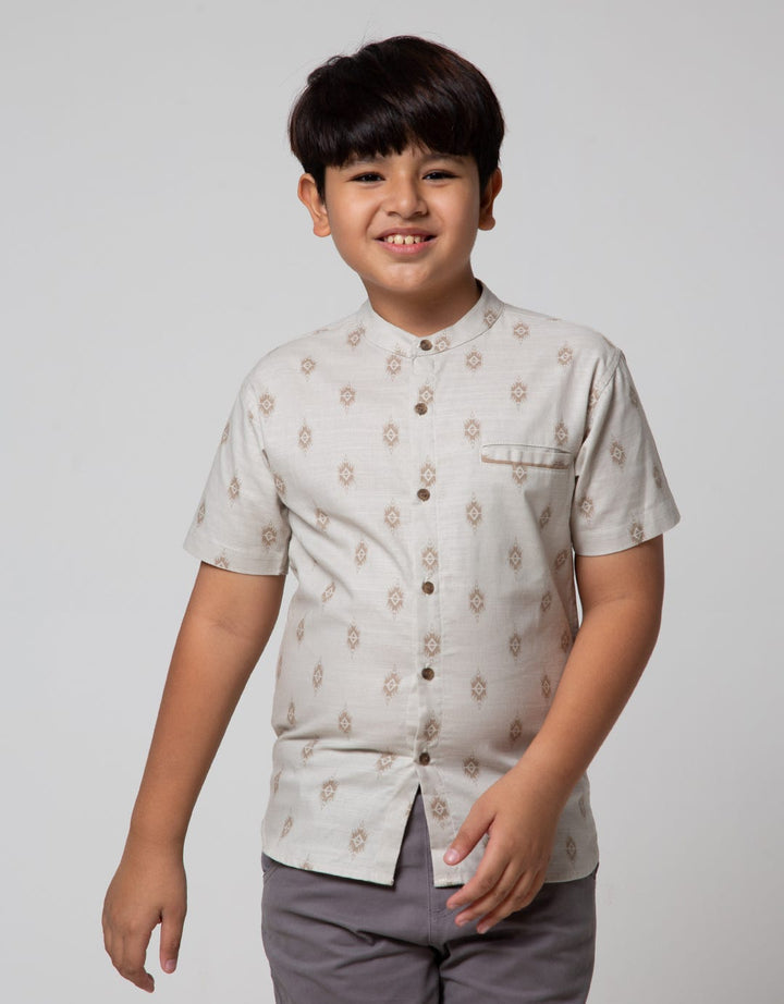 Nevada Short Sleeve Shirt Linen Slub Geometri Koko