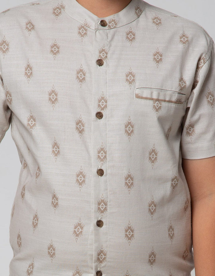 Nevada Short Sleeve Shirt Linen Slub Geometri Koko