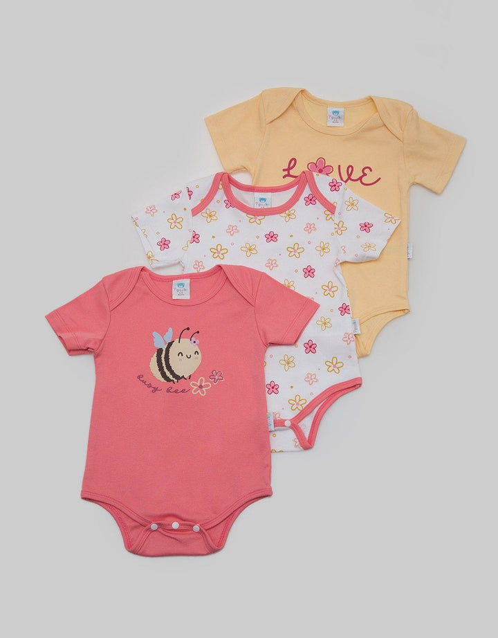 Pipiniko Bee Girls Bodysuit Romper for Girls, Pack of 3