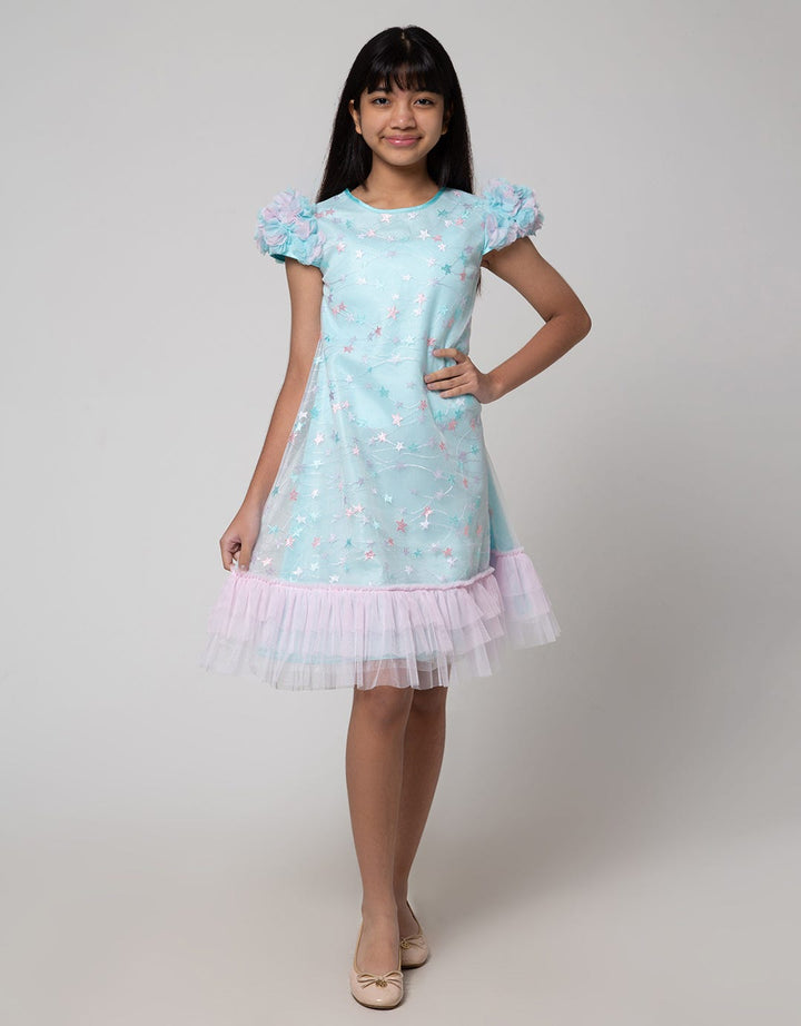 Sweet Miss Midi Dress Hand Soldered Flower Embroidery Star