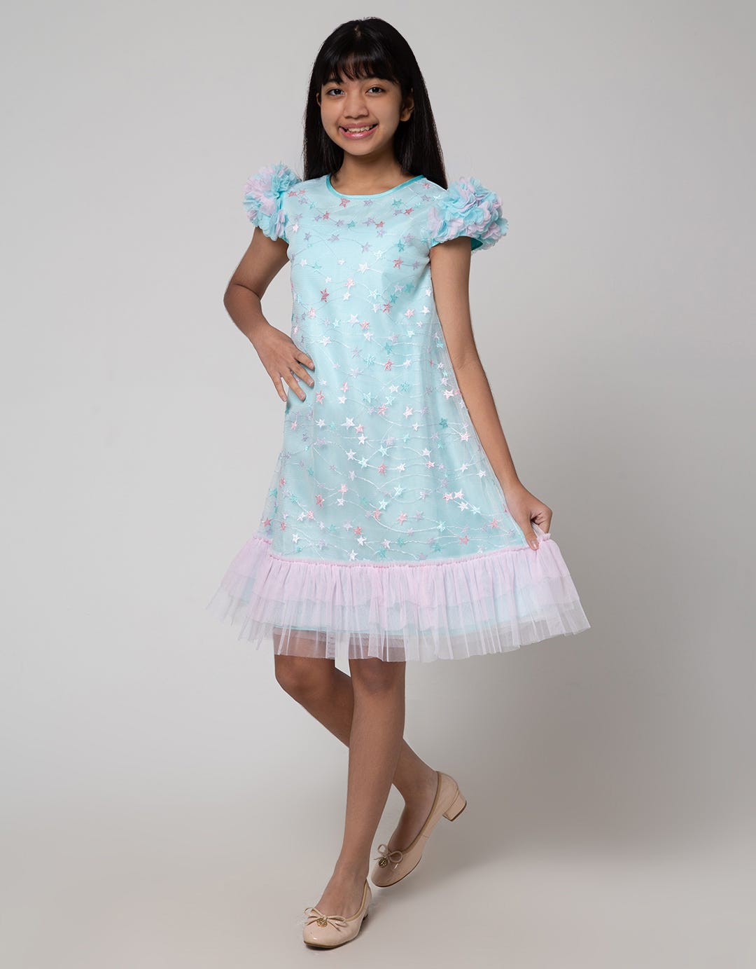 Sweet Miss Midi Dress Hand Soldered Flower Embroidery Star