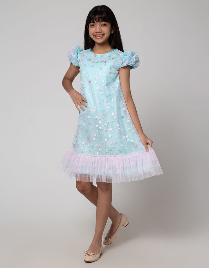 Sweet Miss Midi Dress Hand Soldered Flower Embroidery Star
