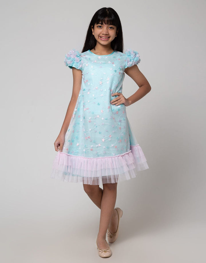 Sweet Miss Midi Dress Hand Soldered Flower Embroidery Star